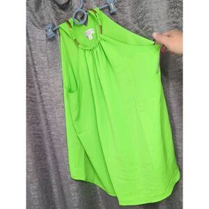 Bisou Michelle Bohot Bright Green Sleeveless‎ Wrap Neck Blouse Women's Plus 1xl
